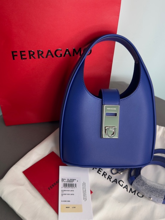 Salvatore Ferragamo Handbags - Salvatore Ferragamo Royal Blue Leather Mini Tote with Signature Hardware